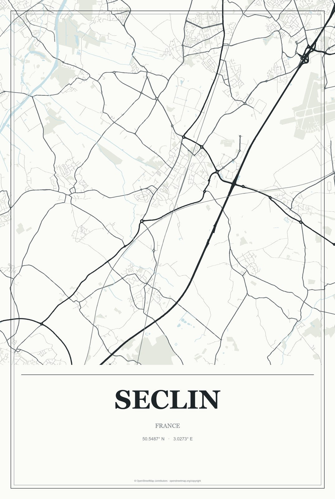 Seclin, France City Map Aluminum Sign in Gallery Air style