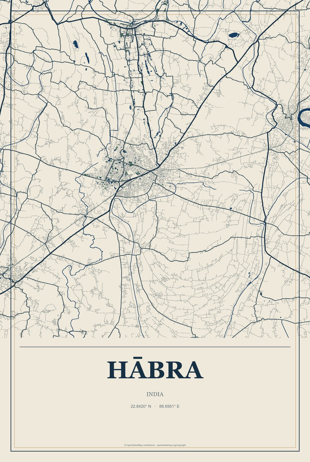 Hābra, India City Map Aluminum Sign in Coastal Cutout style