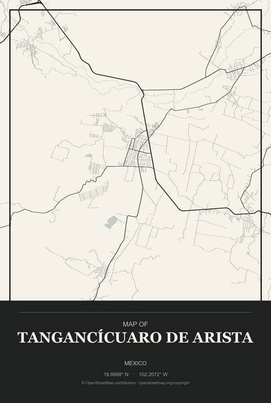 Tangancícuaro de Arista, Mexico City Map Aluminum Sign in Museum Plaque style