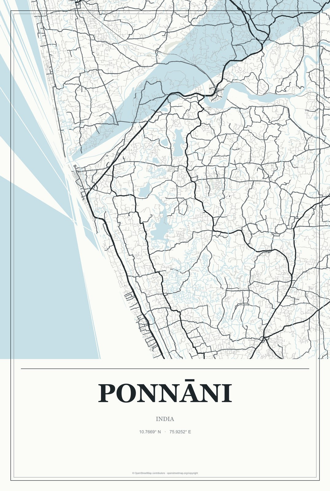 Ponnāni, India City Map Aluminum Sign in Gallery Air style