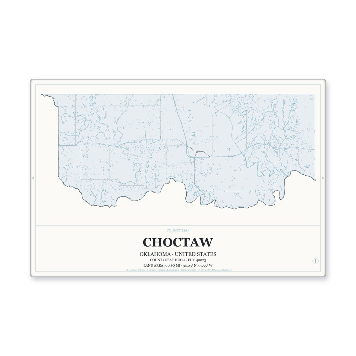 Choctaw County, Oklahoma Map Aluminum Sign in Gallery Air style