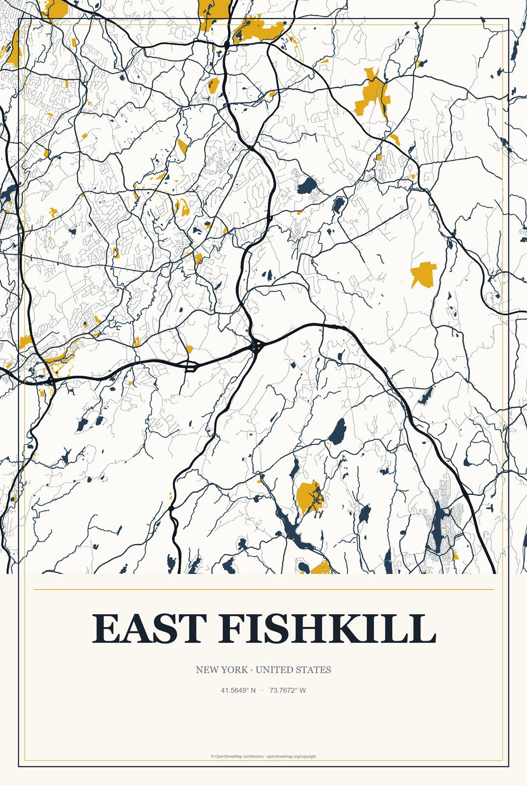 East Fishkill, New York City Map Aluminum Sign in Citrine Modern style