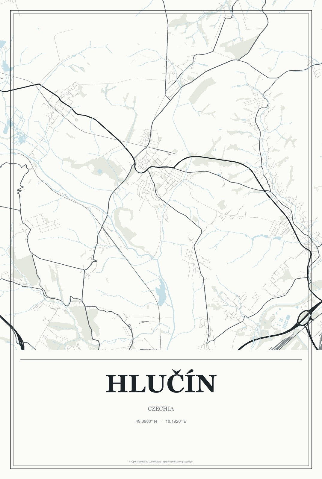 Hlučín, Czechia City Map Aluminum Sign in Gallery Air style