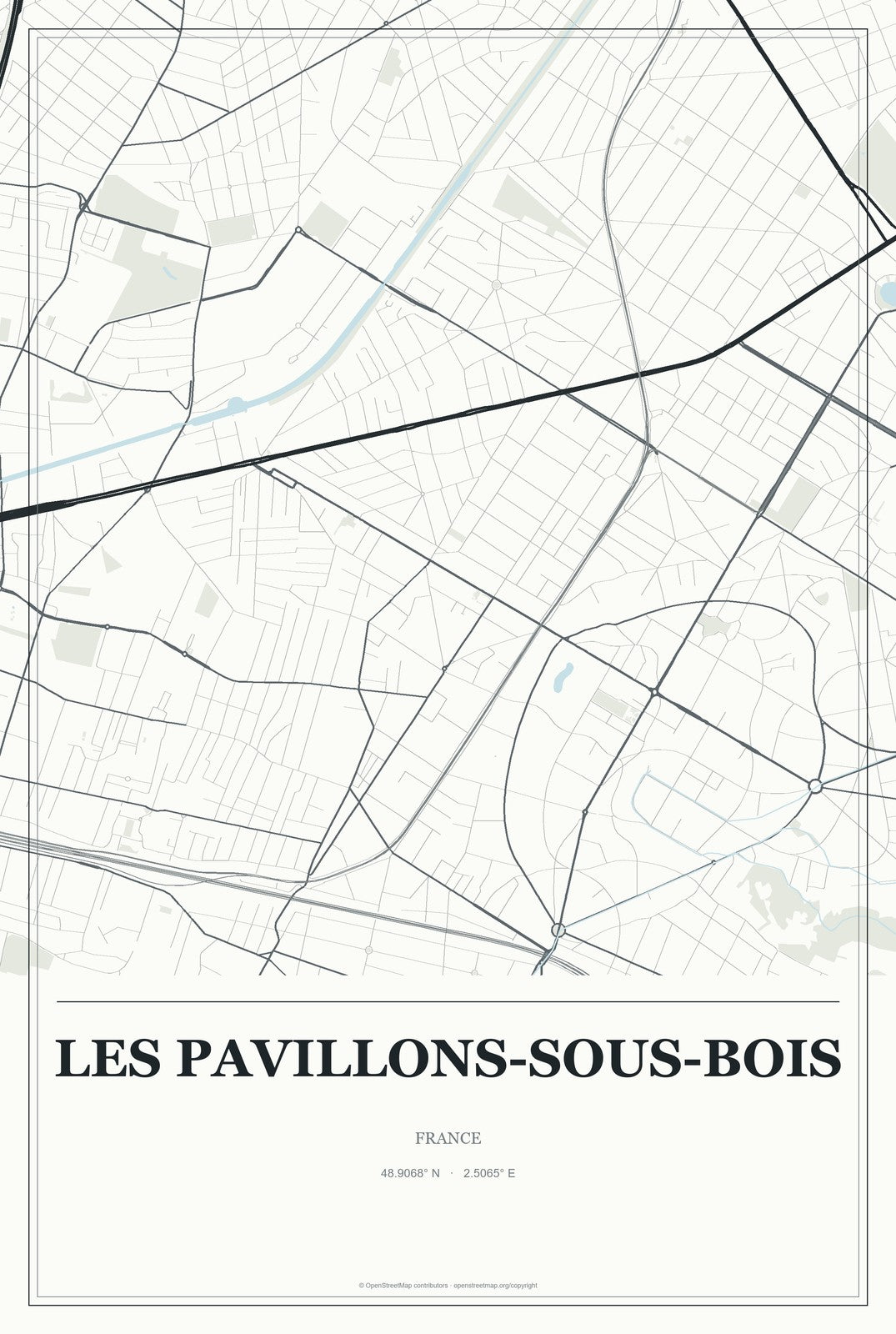 Les Pavillons-sous-Bois, France City Map Aluminum Sign in Gallery Air style