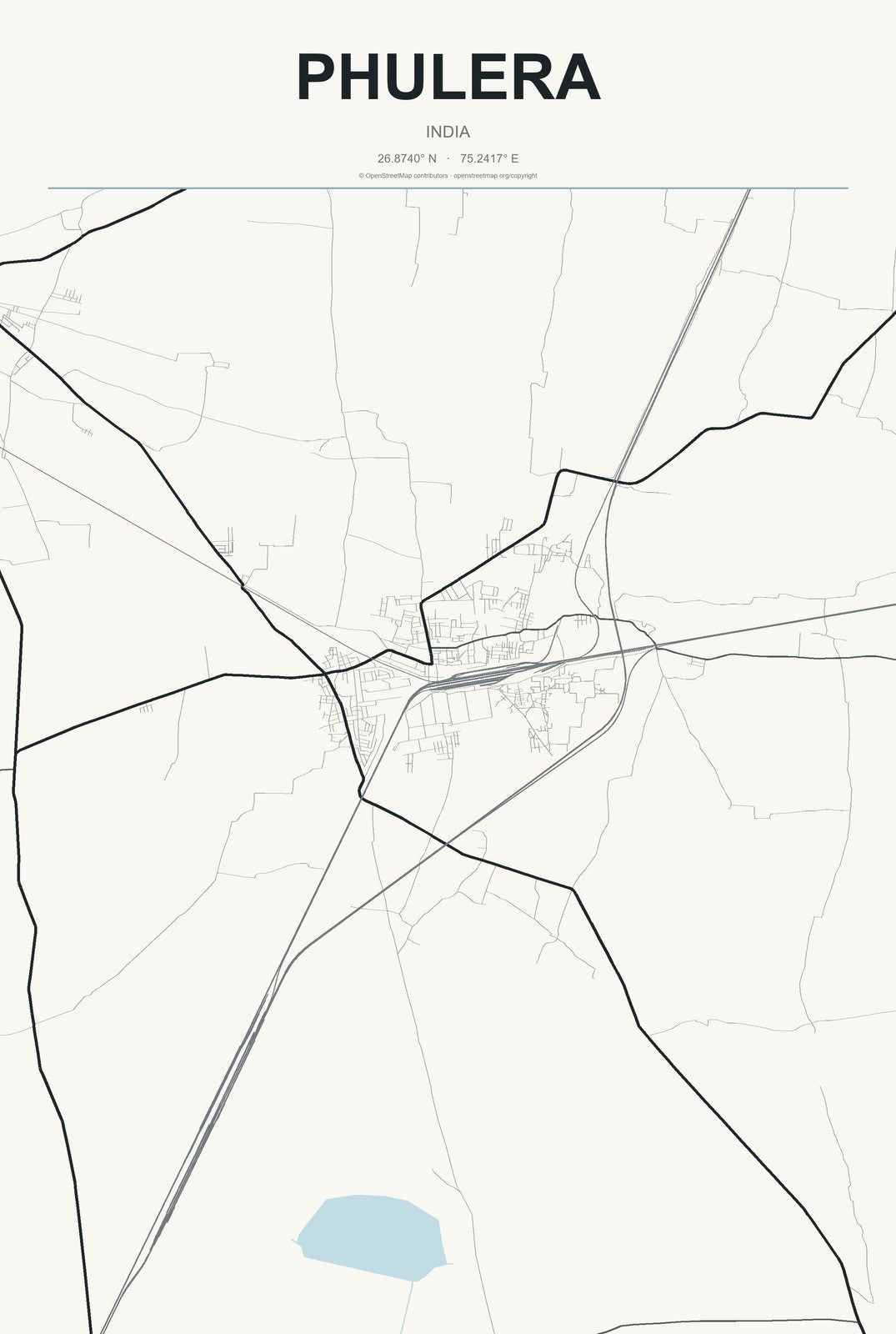 Phulera, India City Map Aluminum Sign in Headline Atlas style