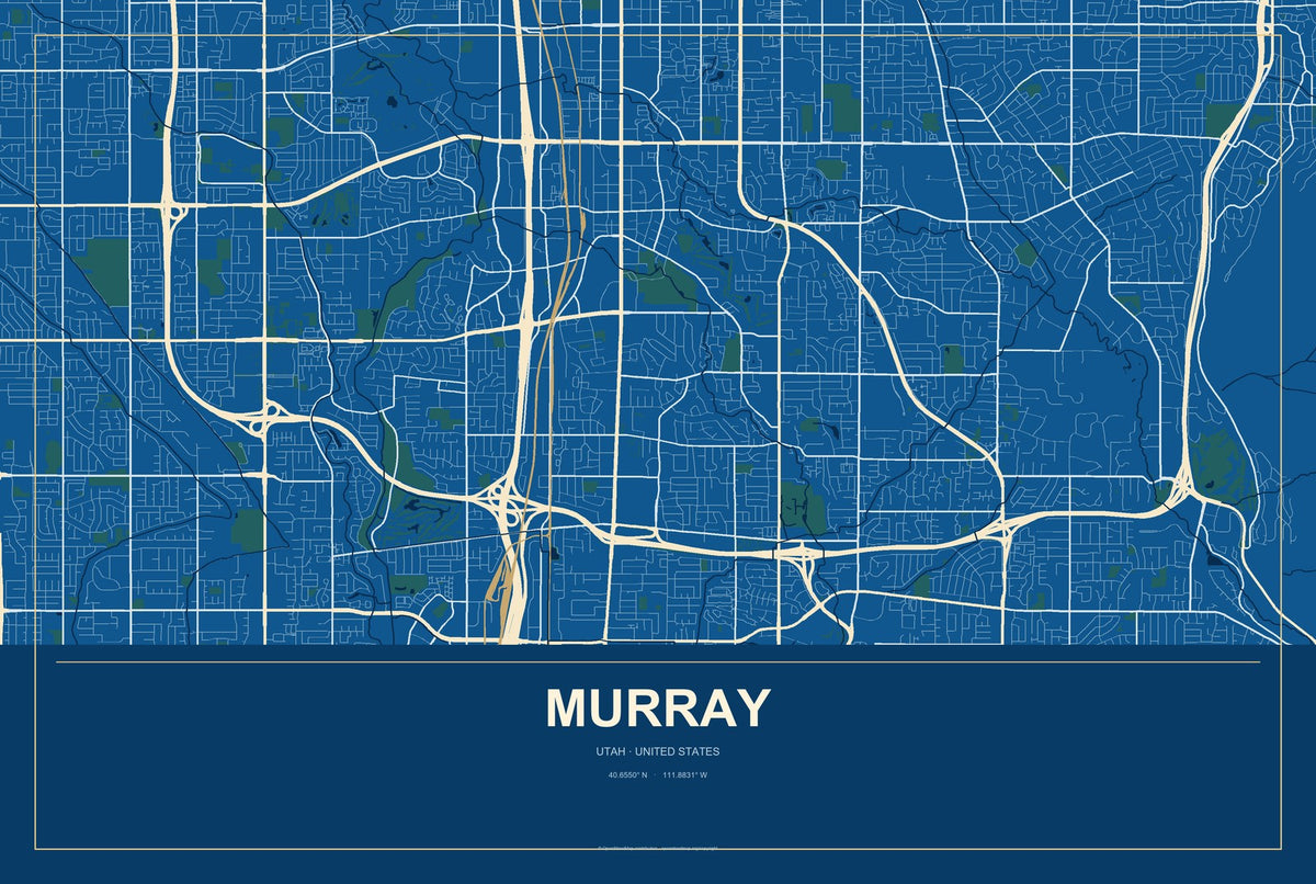 Murray, Utah City Map Aluminum Sign in Harbor Cobalt style