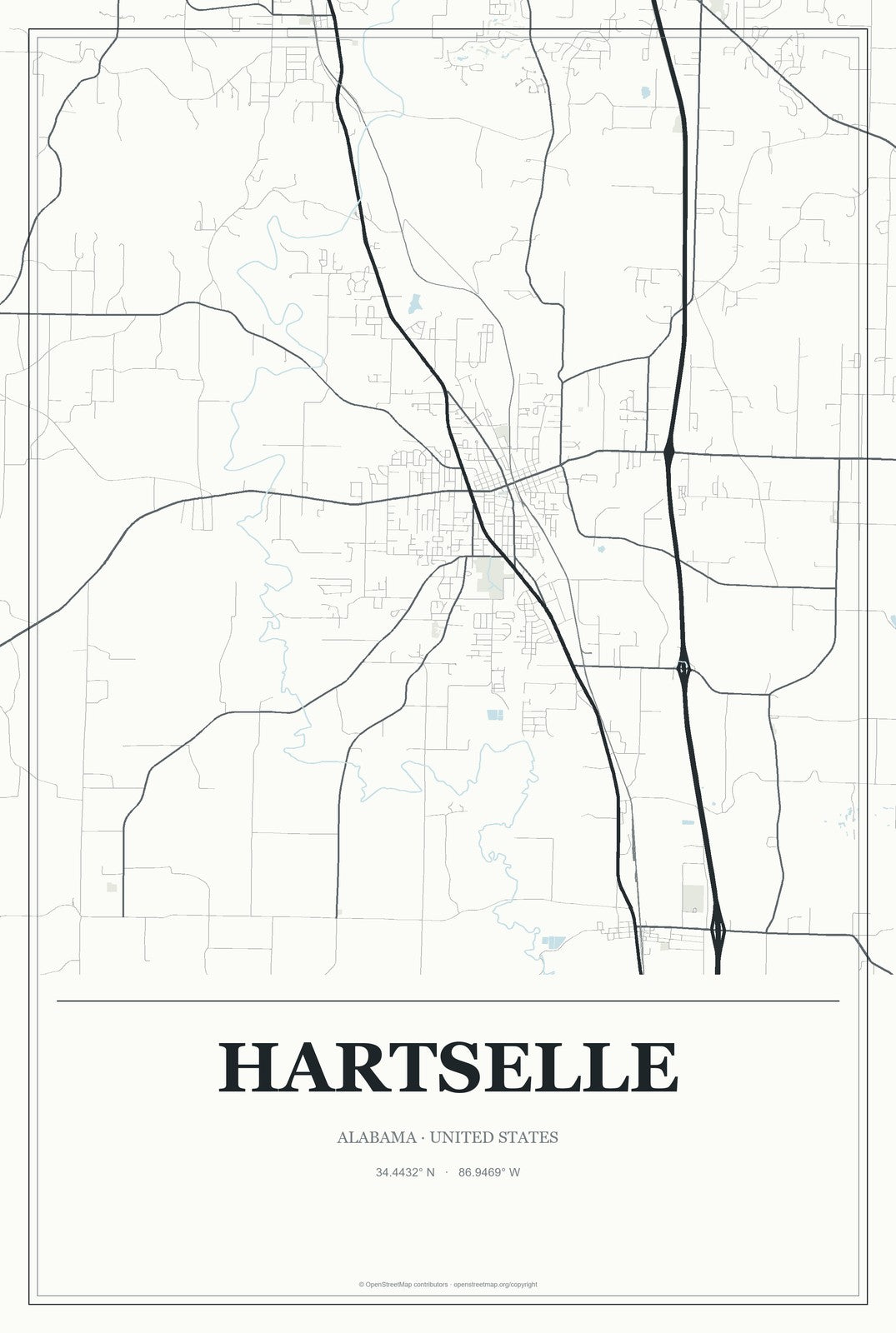 Hartselle, Alabama City Map Aluminum Sign in Gallery Air style