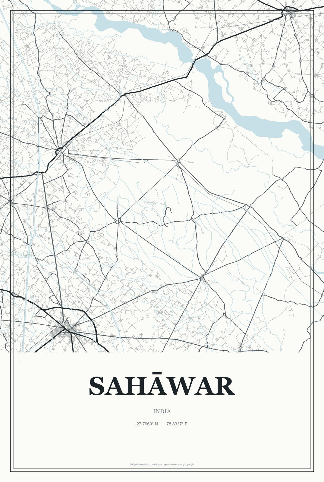 Sahāwar, India City Map Aluminum Sign in Gallery Air style