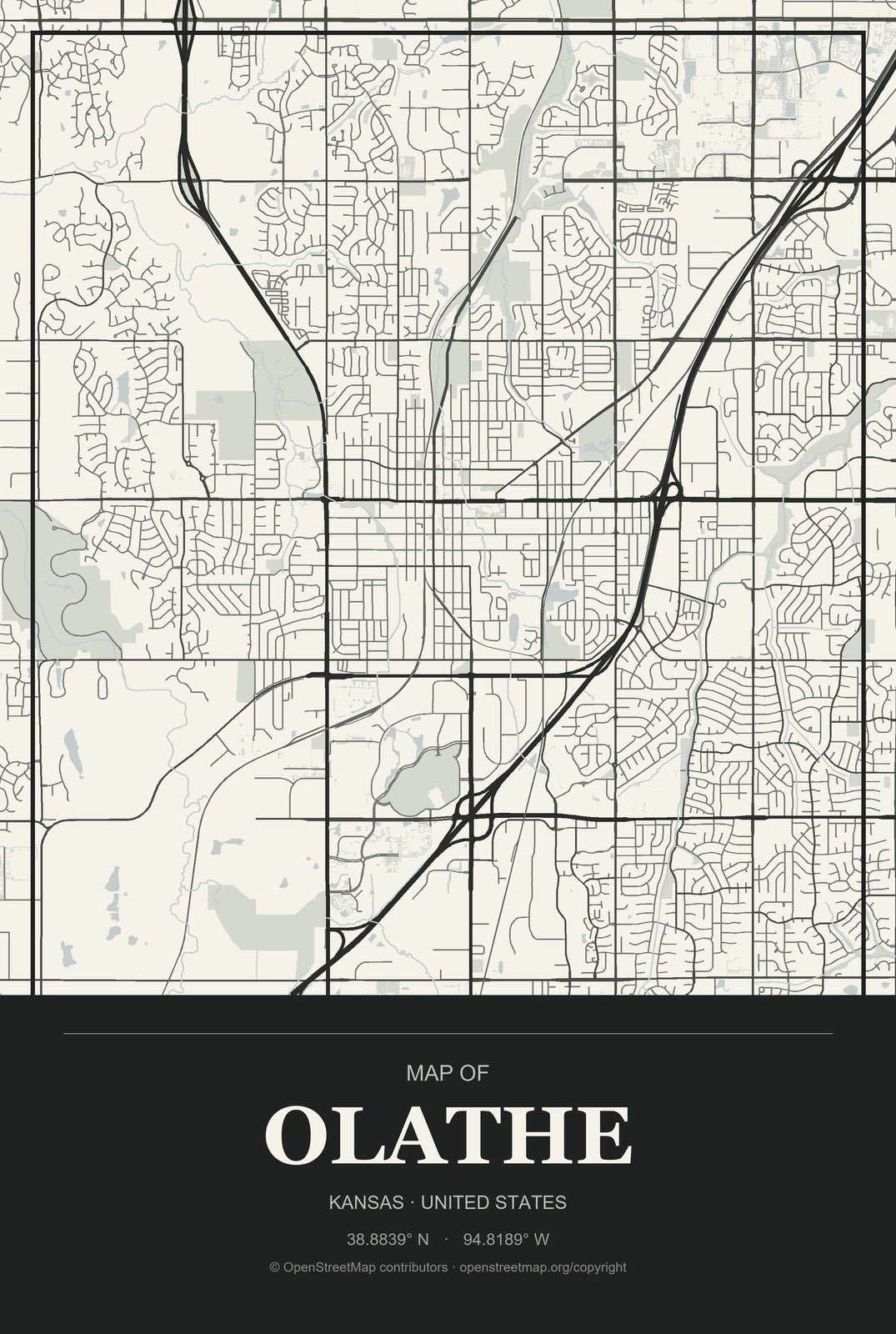 Olathe, Kansas City Map Aluminum Sign in Museum Plaque style