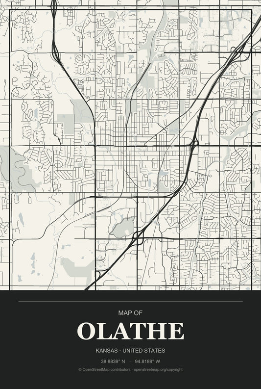 Olathe, Kansas City Map Aluminum Sign in Museum Plaque style