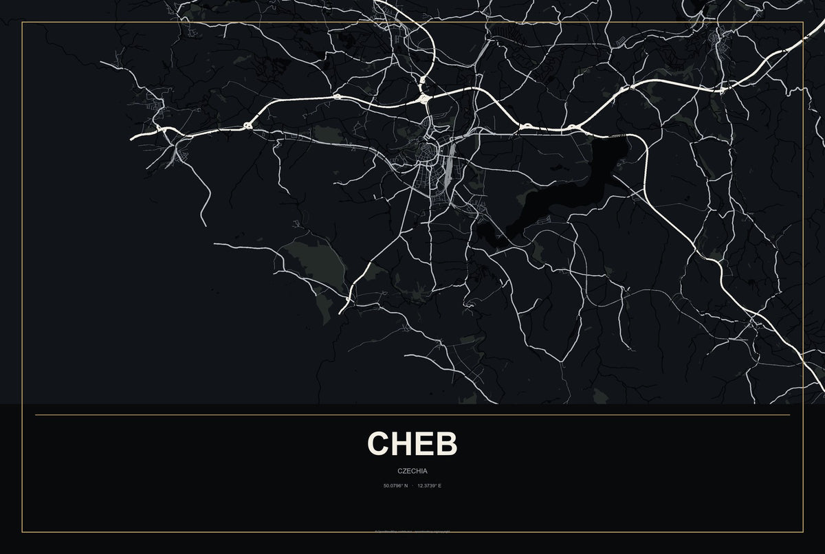 Cheb, Czechia City Map Aluminum Sign in Metropolitan Noir style