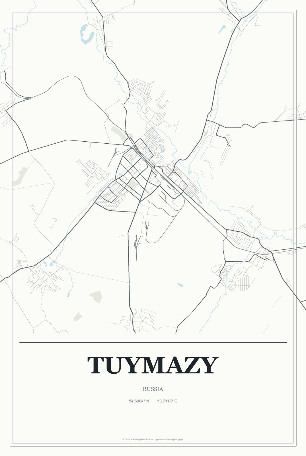 Tuymazy, Russia City Map Aluminum Sign in Gallery Air style