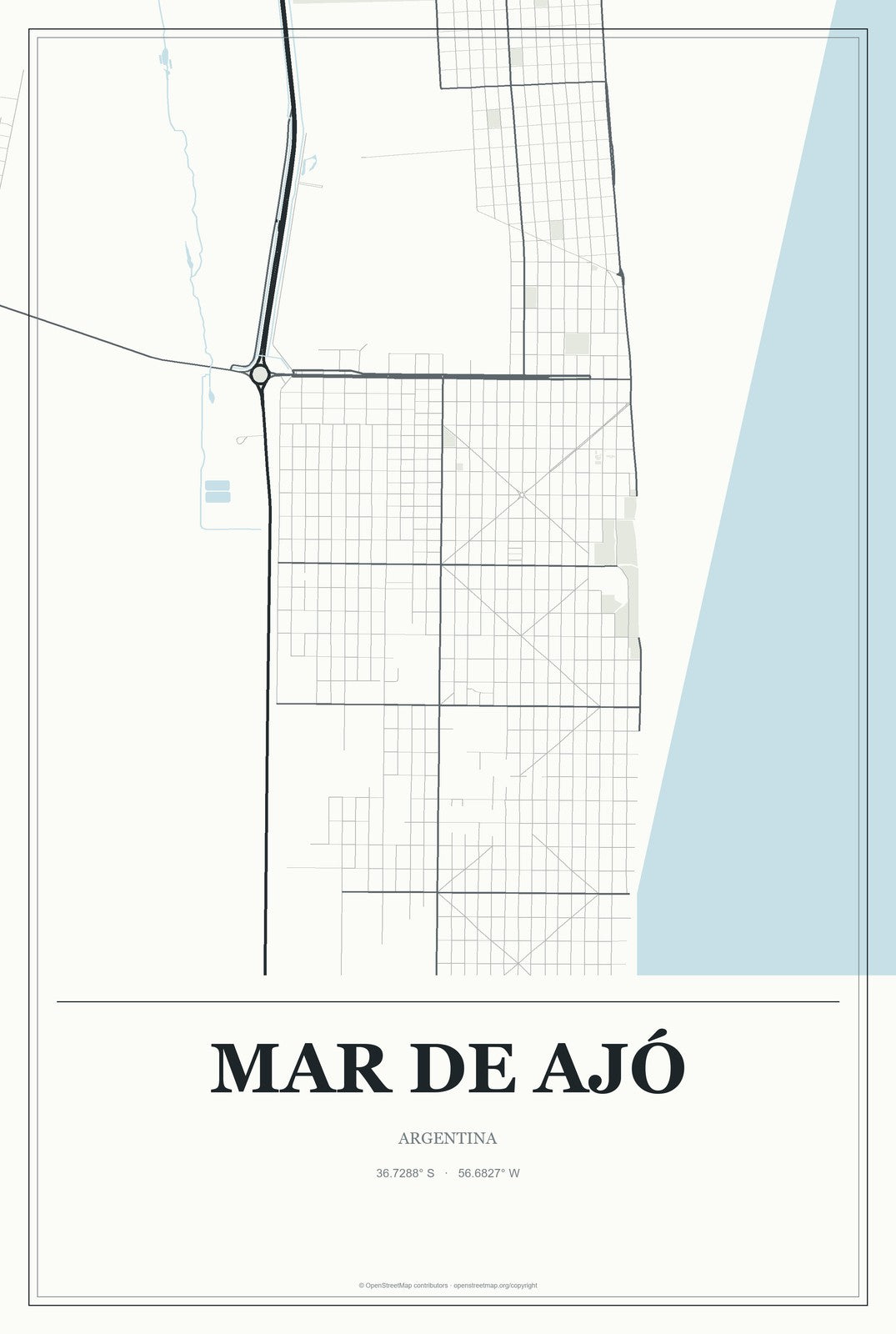 Mar de Ajó, Argentina City Map Aluminum Sign in Gallery Air style