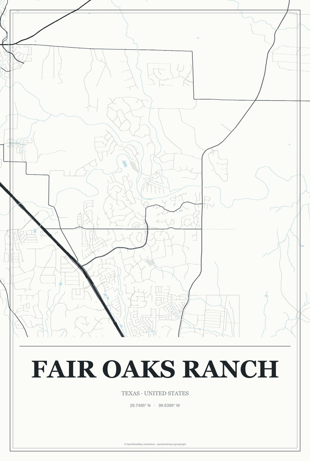 Fair Oaks Ranch, Texas City Map Aluminum Sign in Gallery Air style