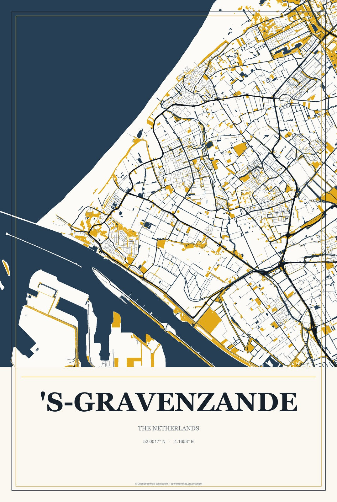 's-Gravenzande, The Netherlands City Map Aluminum Sign in Citrine Modern style