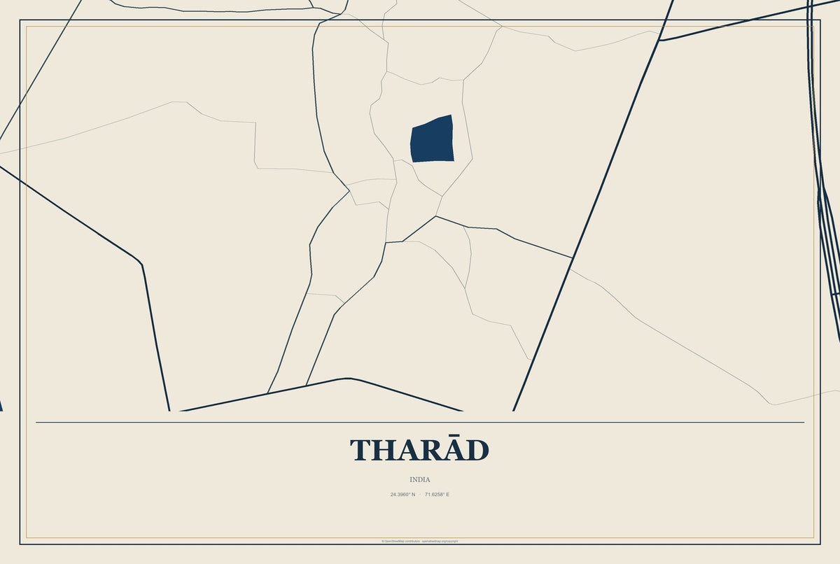 Tharād, India City Map Aluminum Sign in Coastal Cutout style