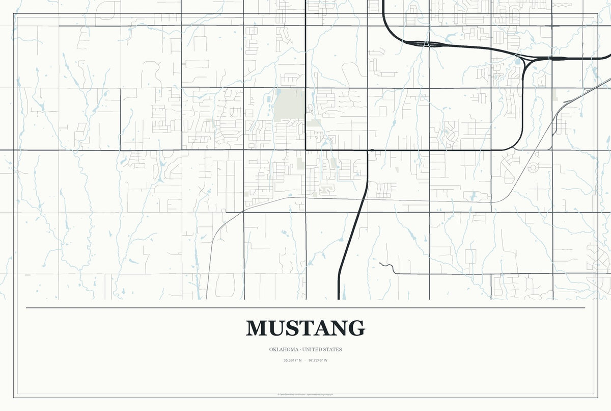 Mustang, Oklahoma City Map Aluminum Sign in Gallery Air style