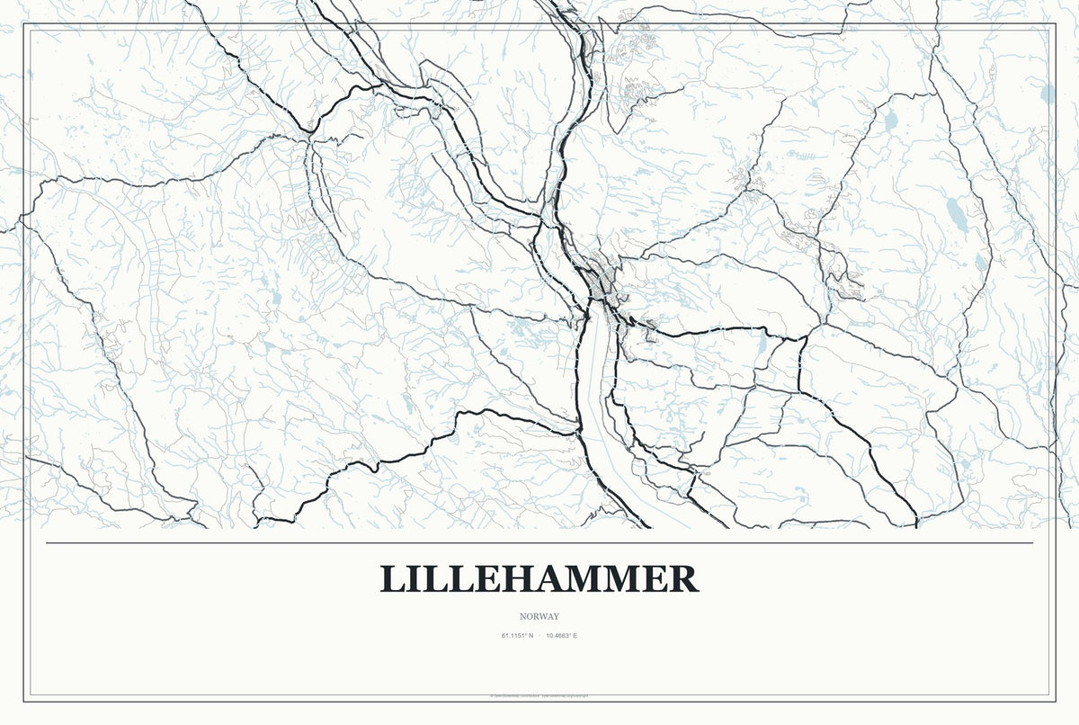 Lillehammer, Norway City Map Aluminum Sign in Gallery Air style
