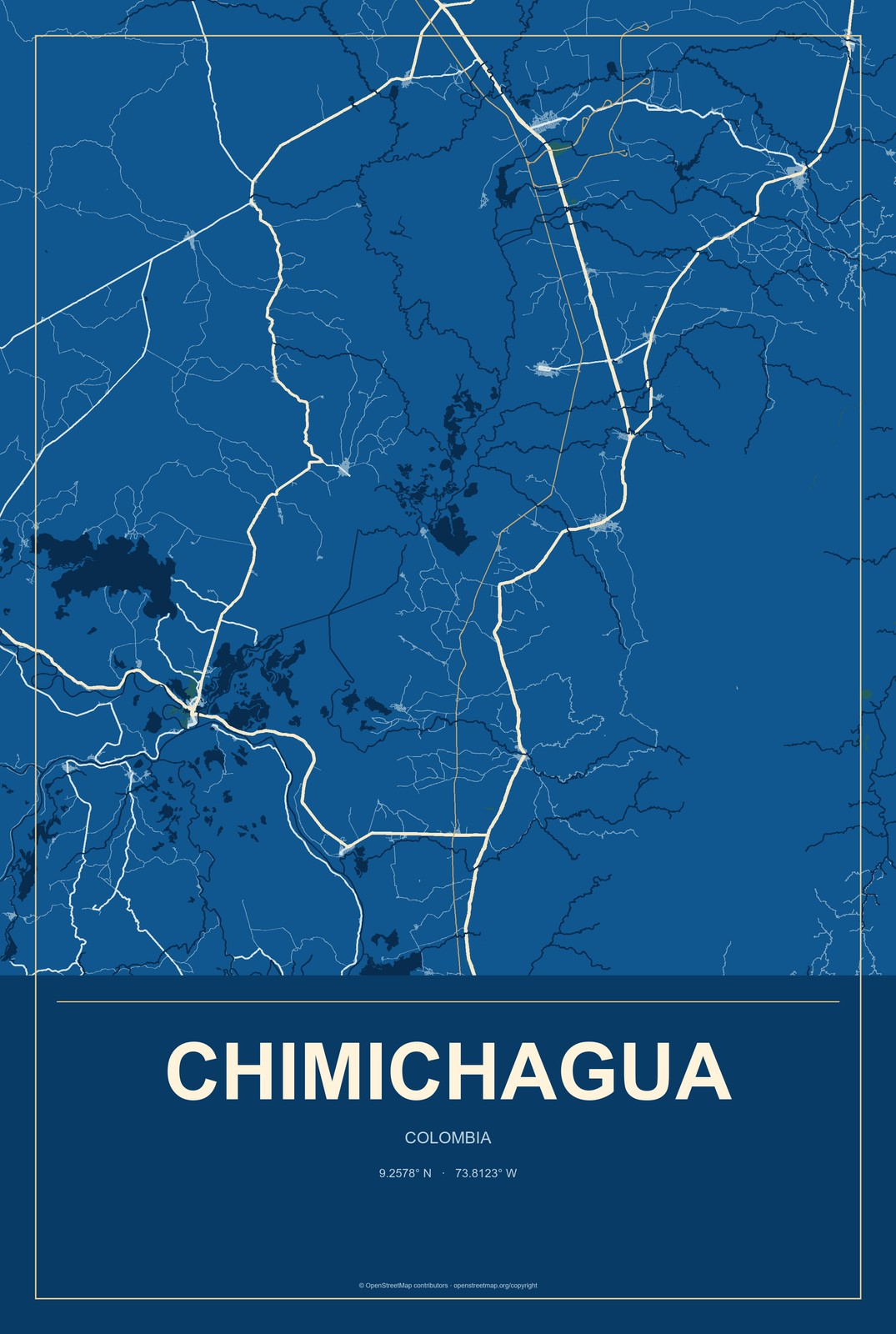 Chimichagua, Colombia City Map Aluminum Sign in Harbor Cobalt style