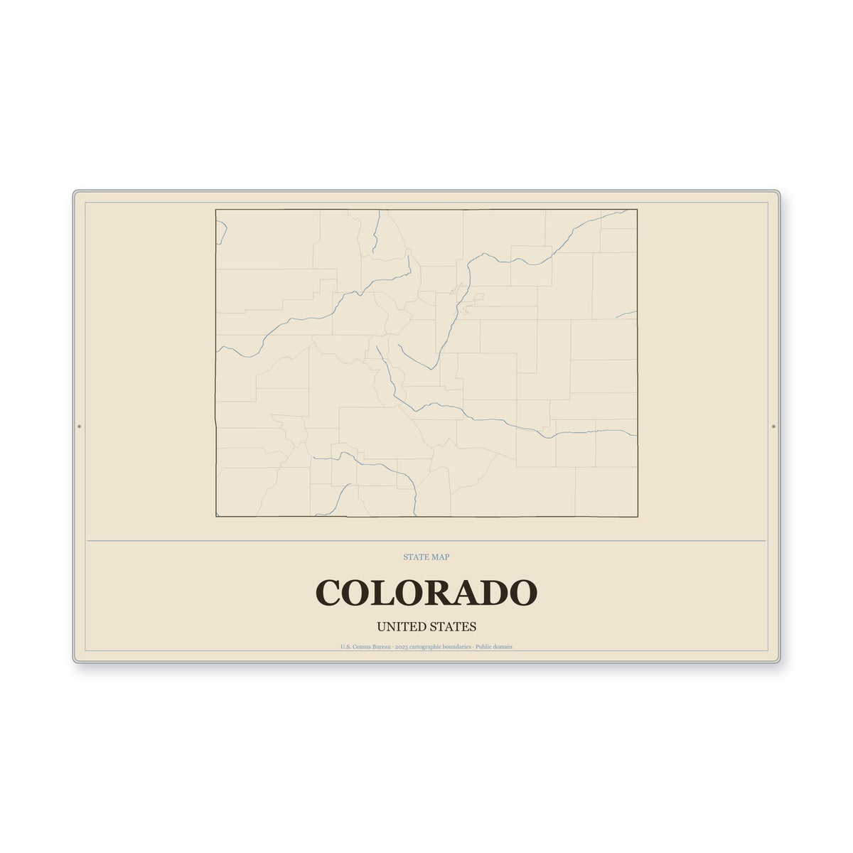 Colorado state map aluminum sign in Heritage Nautical style