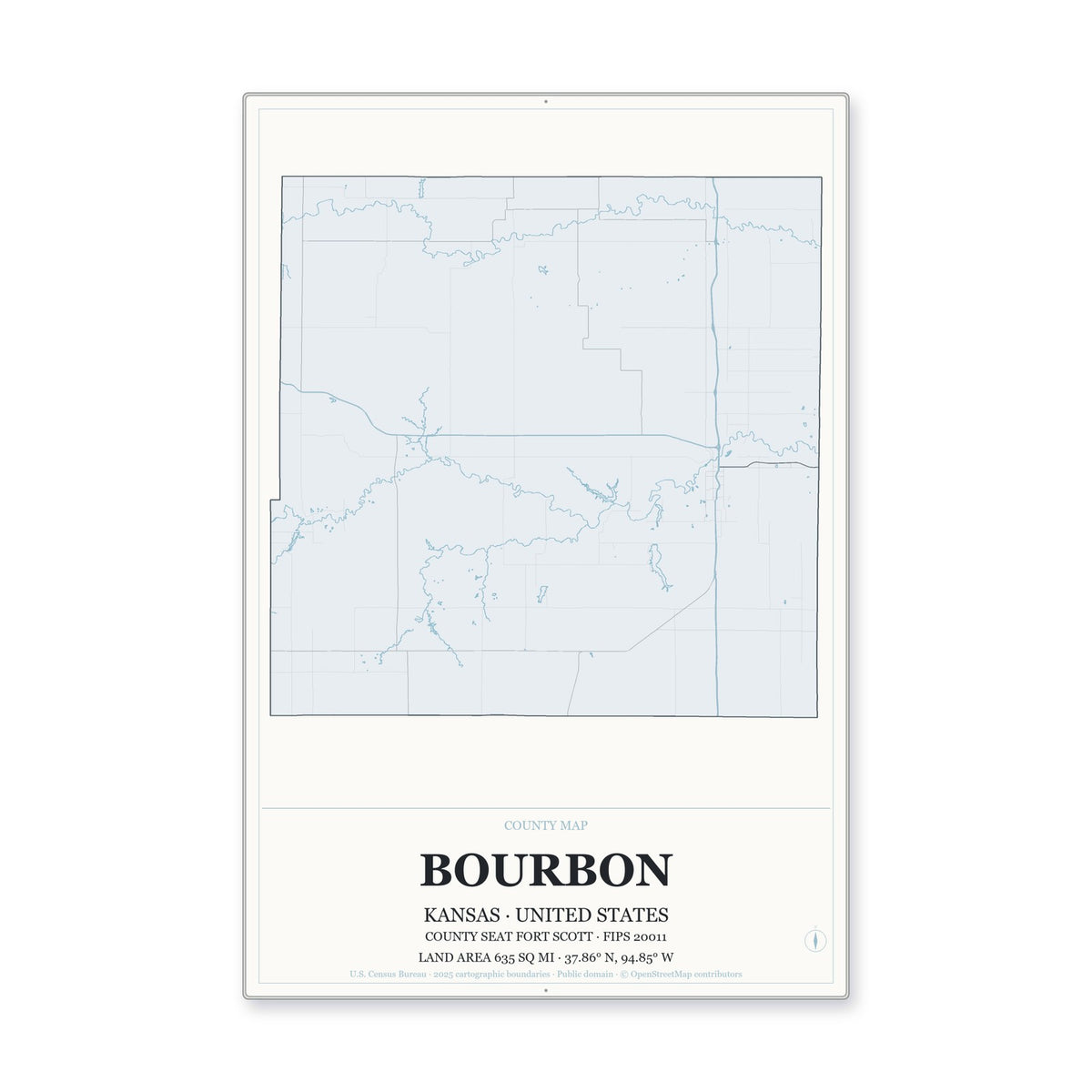 Bourbon County, Kansas Map Aluminum Sign in Gallery Air style