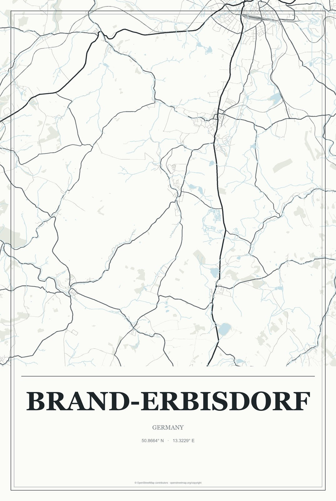 Brand-Erbisdorf, Germany City Map Aluminum Sign in Gallery Air style
