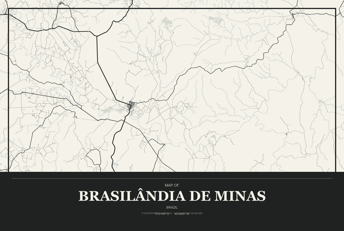 Brasilândia de Minas, Brazil City Map Aluminum Sign in Museum Plaque style