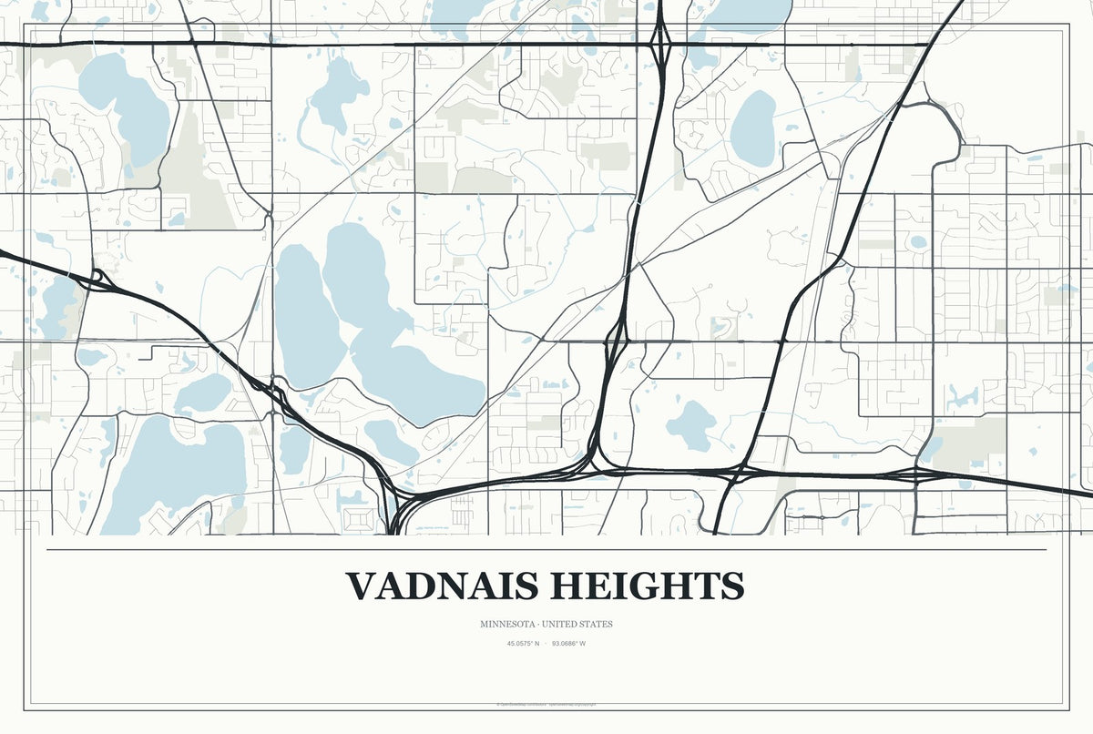 Vadnais Heights, Minnesota City Map Aluminum Sign in Gallery Air style