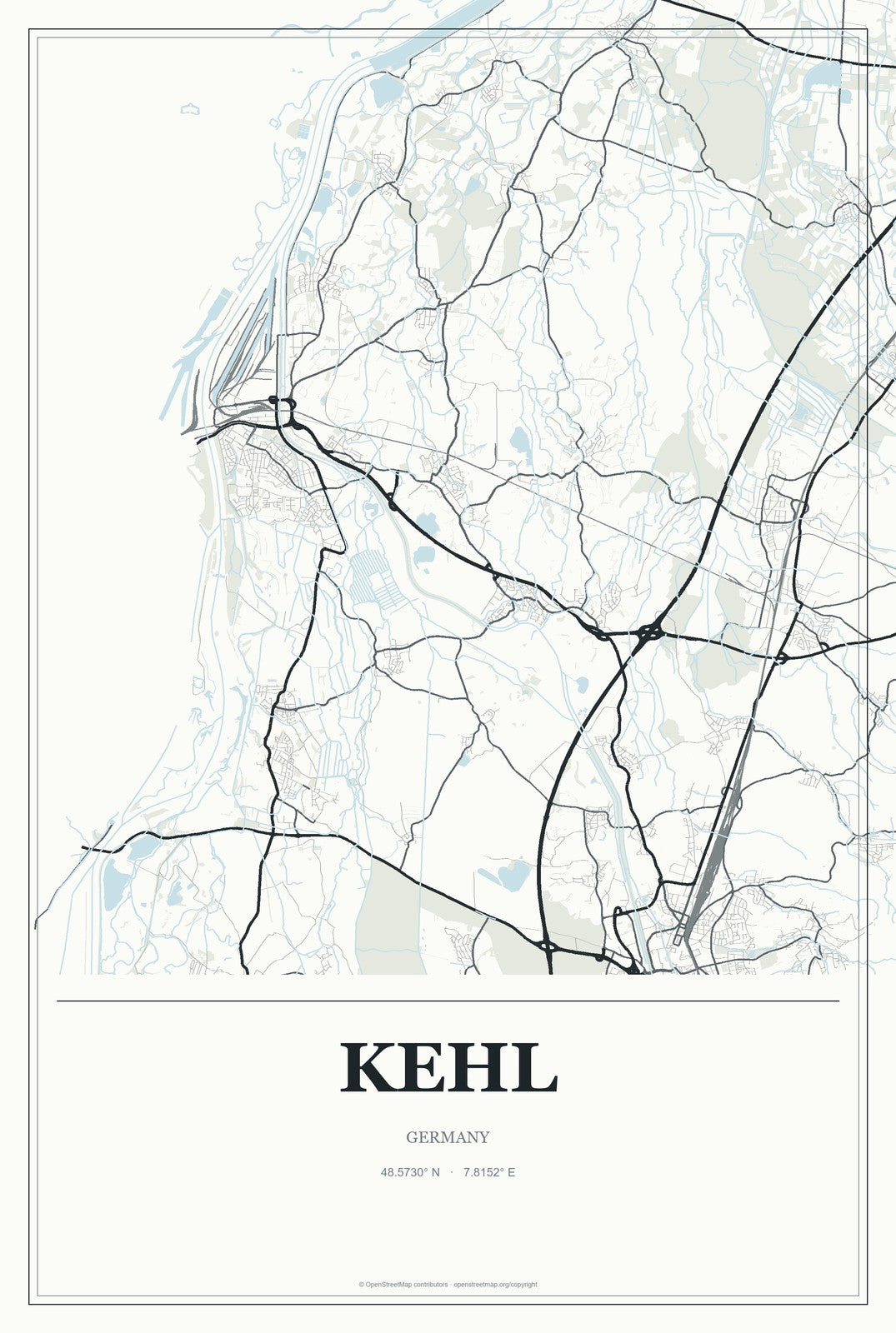 Kehl, Germany City Map Aluminum Sign in Gallery Air style