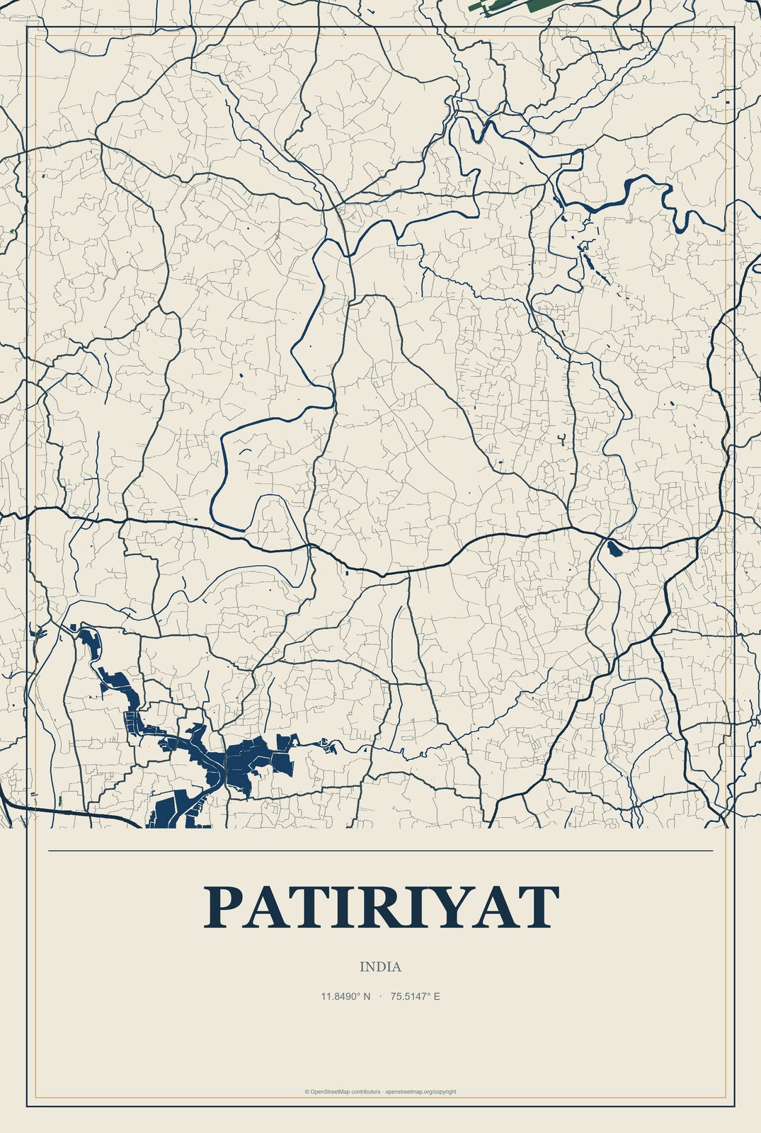 Patiriyat, India City Map Aluminum Sign in Coastal Cutout style