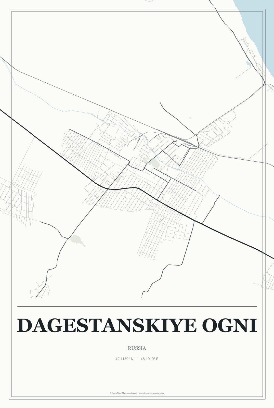 Dagestanskiye Ogni, Russia City Map Aluminum Sign in Gallery Air style