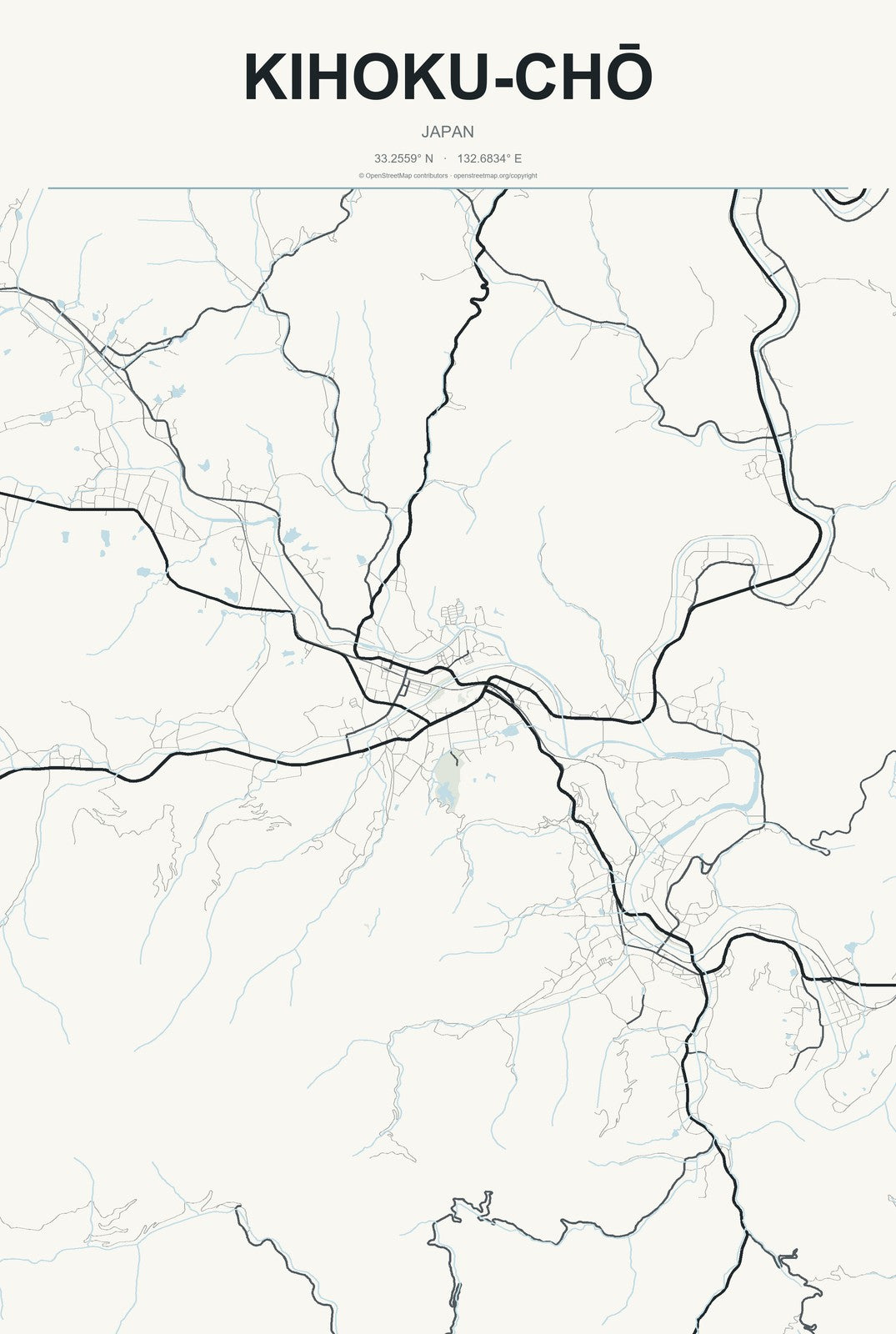 Kihoku-chō, Japan City Map Aluminum Sign in Headline Atlas style