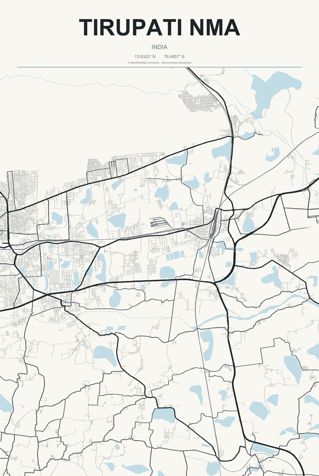 Tirupati NMA, India City Map Aluminum Sign in Headline Atlas style