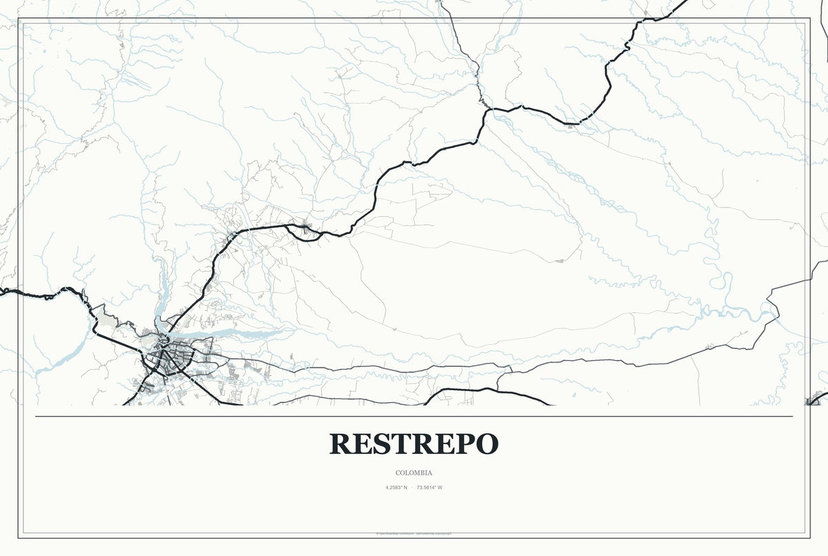 Restrepo, Colombia City Map Aluminum Sign in Gallery Air style