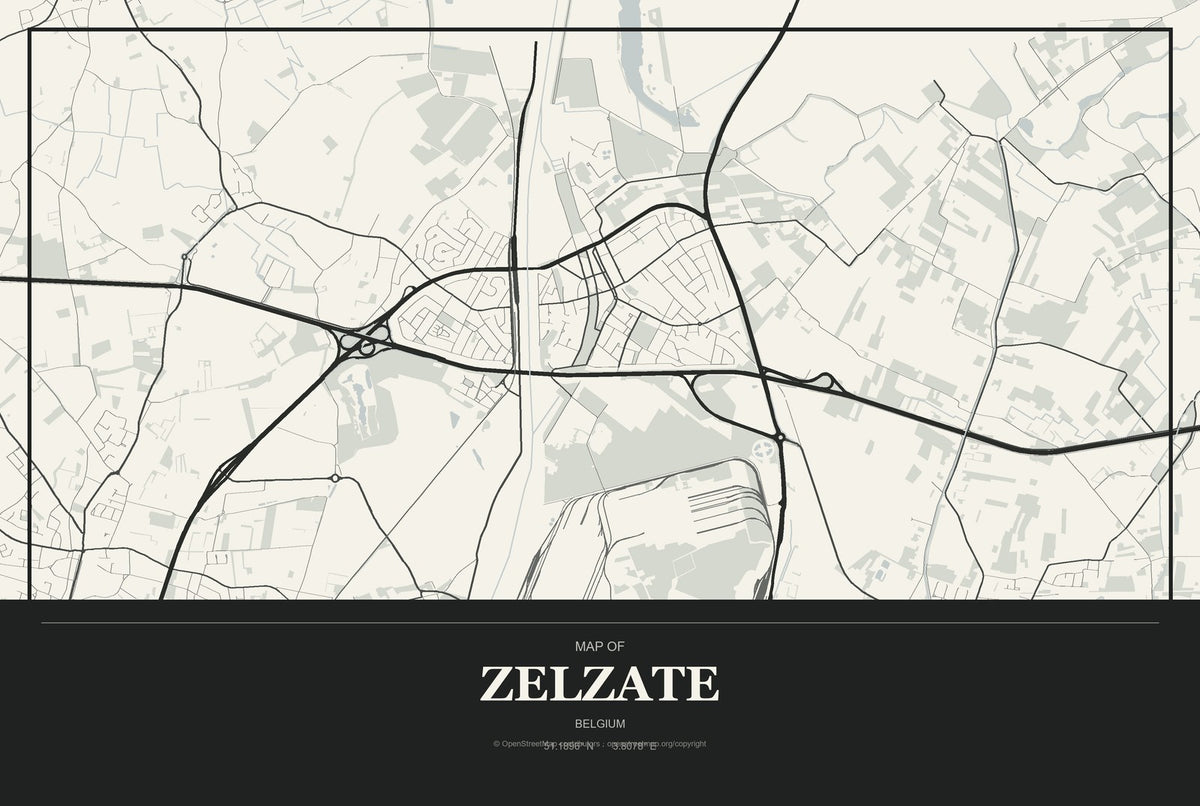 Zelzate, Belgium City Map Aluminum Sign in Museum Plaque style