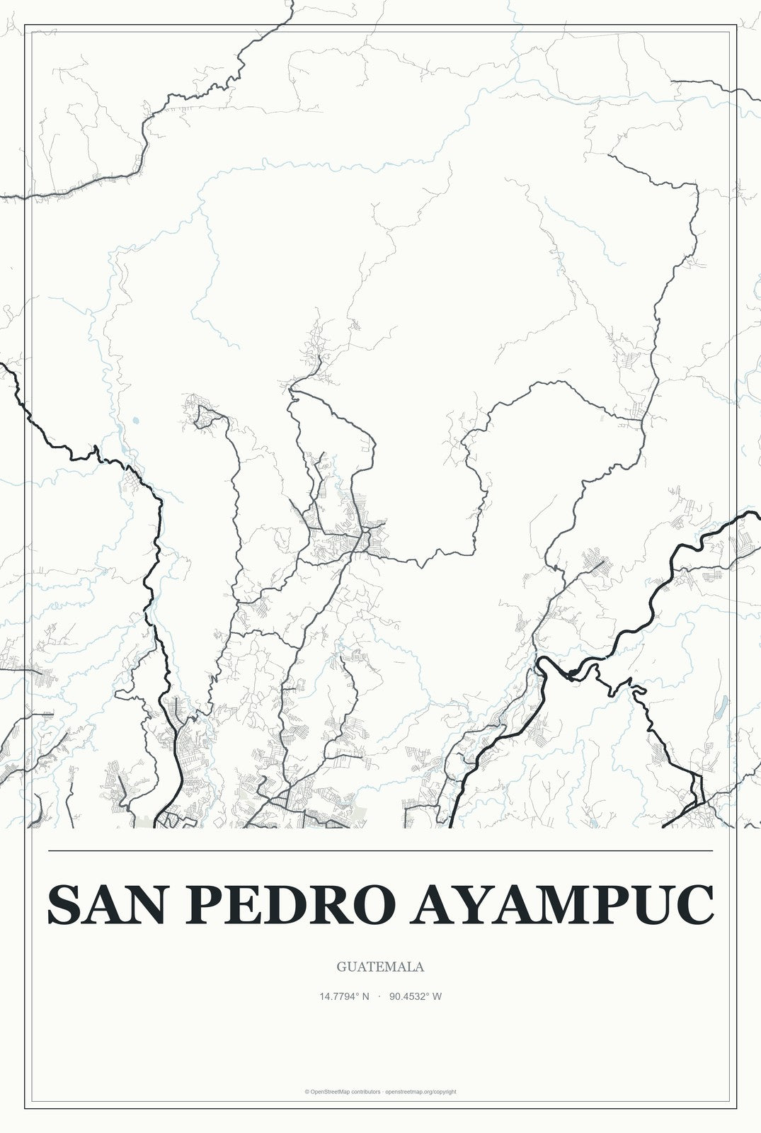 San Pedro Ayampuc, Guatemala City Map Aluminum Sign in Gallery Air style