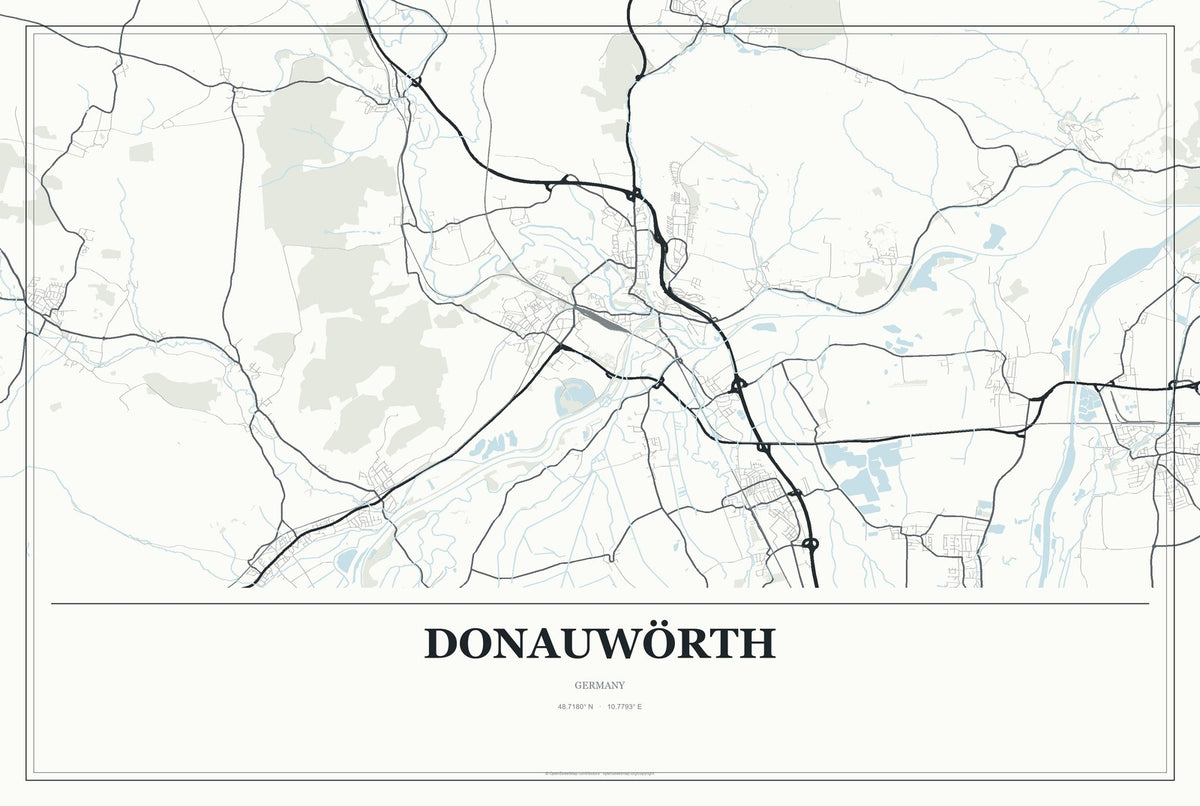 Donauwörth, Germany City Map Aluminum Sign in Gallery Air style