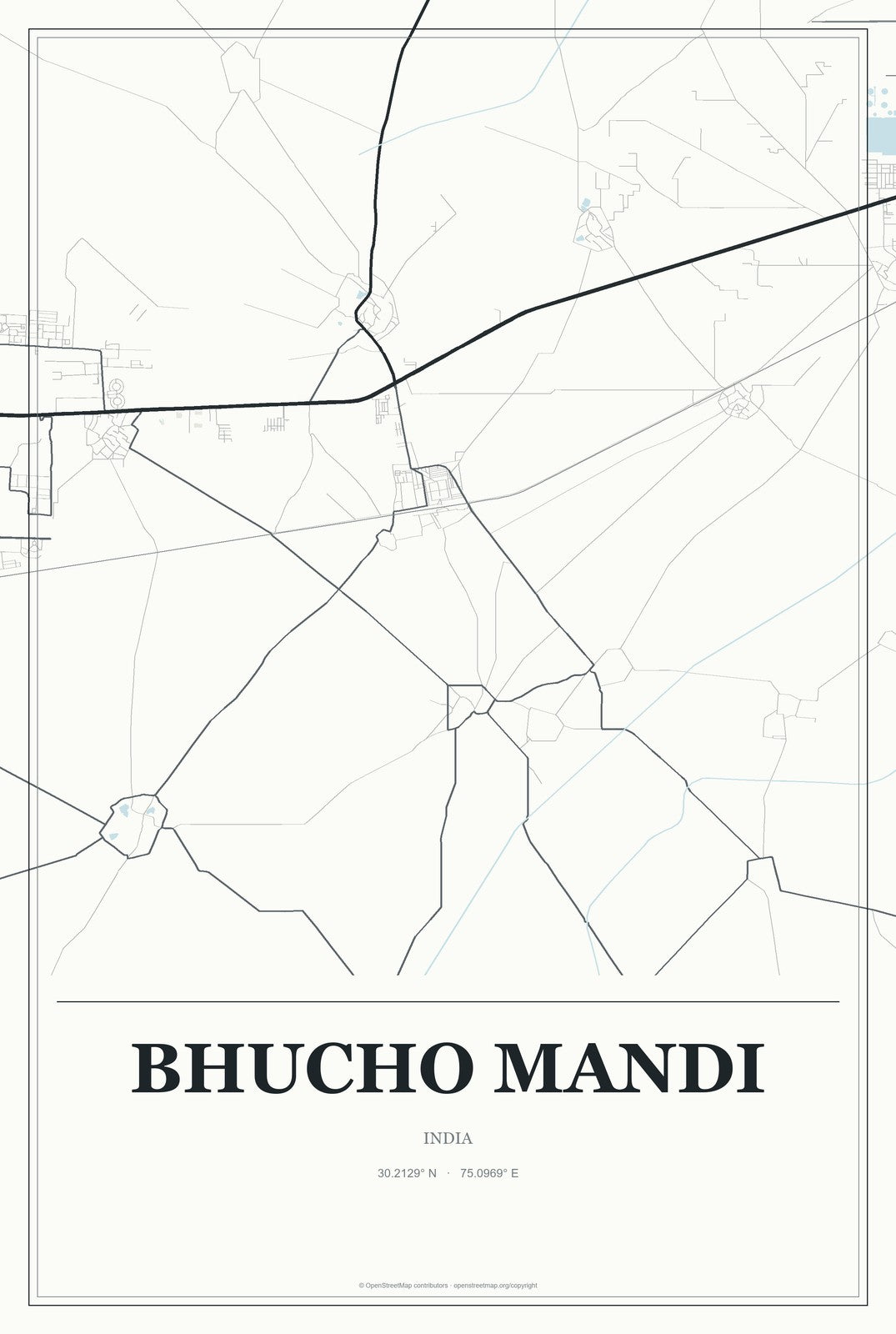 Bhucho Mandi, India City Map Aluminum Sign in Gallery Air style