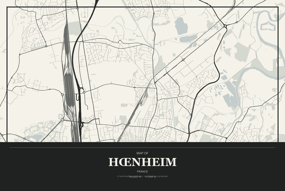Hœnheim, France City Map Aluminum Sign in Museum Plaque style