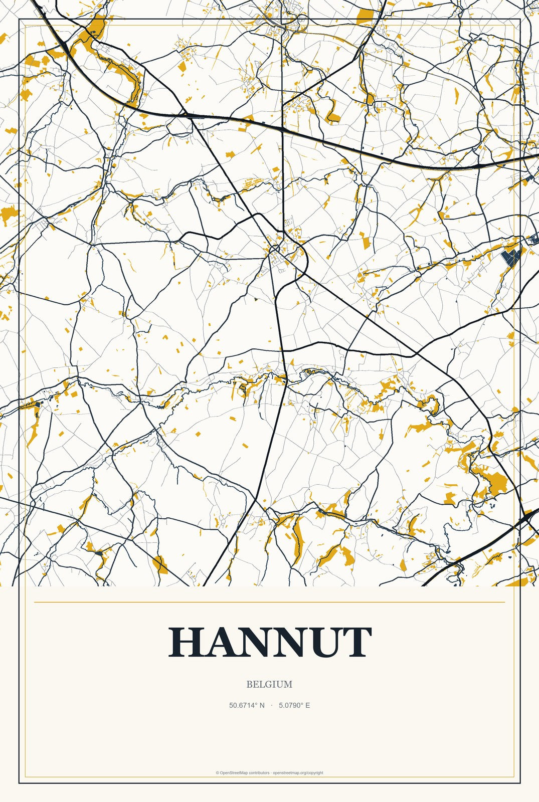 Hannut, Belgium City Map Aluminum Sign in Citrine Modern style