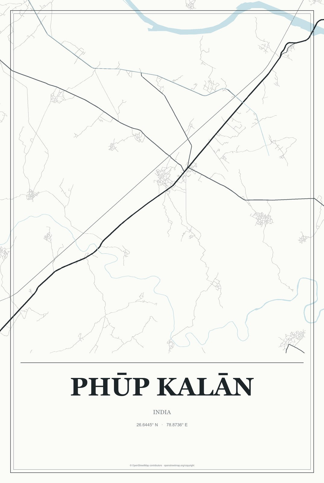 Phūp Kalān, India City Map Aluminum Sign in Gallery Air style