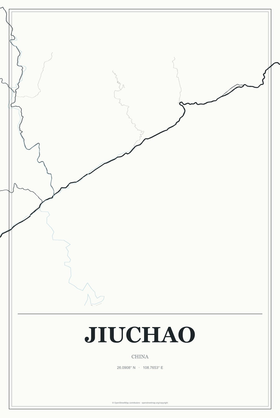 Jiuchao, China City Map Aluminum Sign in Gallery Air style