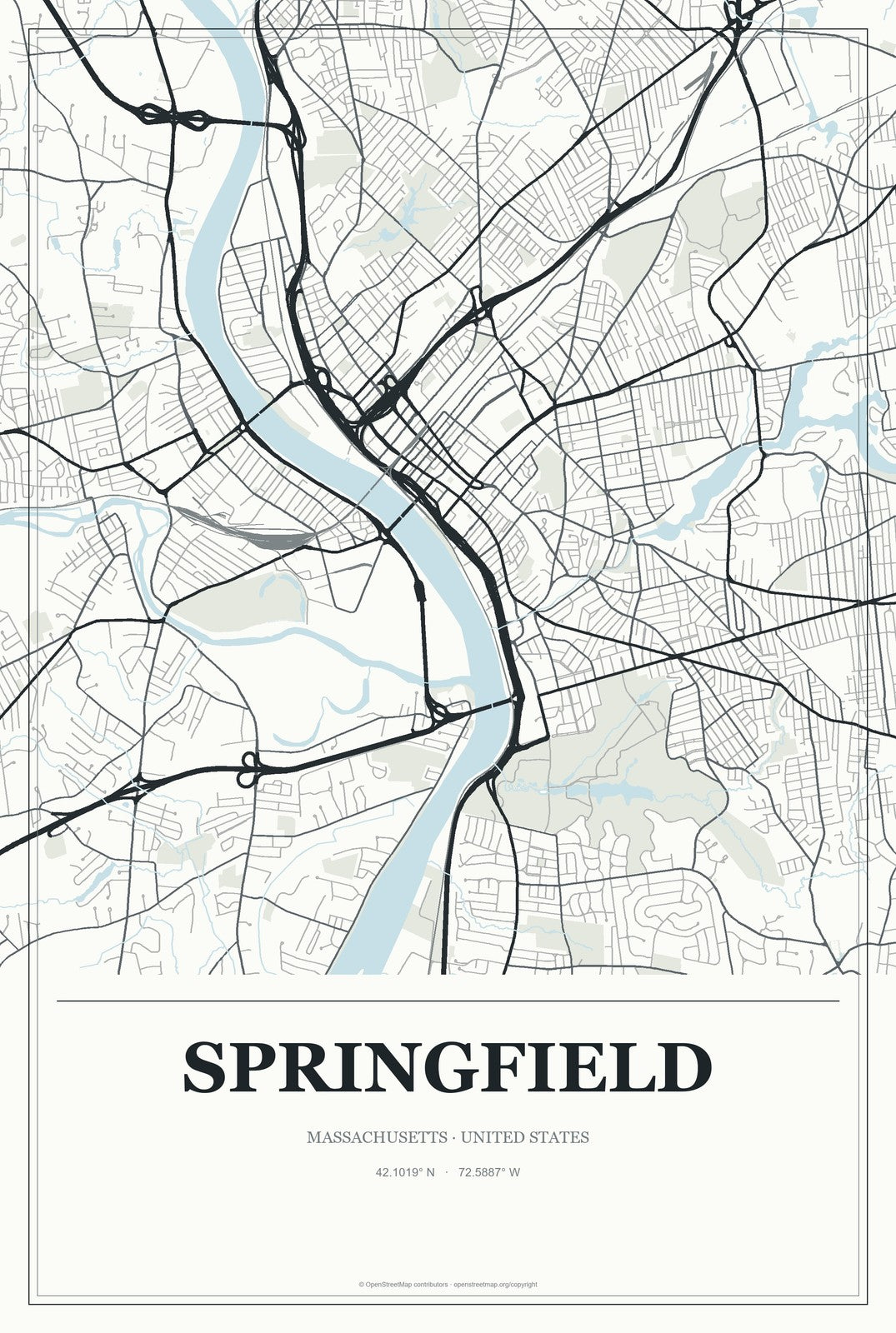 Springfield, Massachusetts City Map Aluminum Sign in Gallery Air style