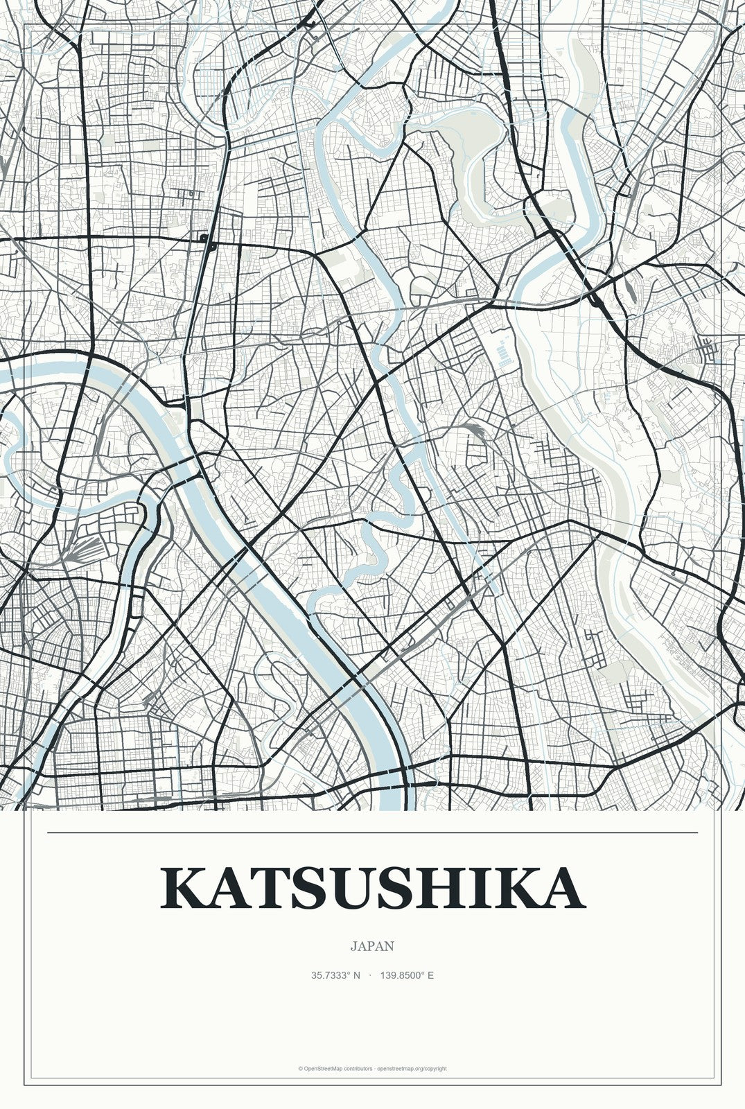 Katsushika, Japan City Map Aluminum Sign in Gallery Air style