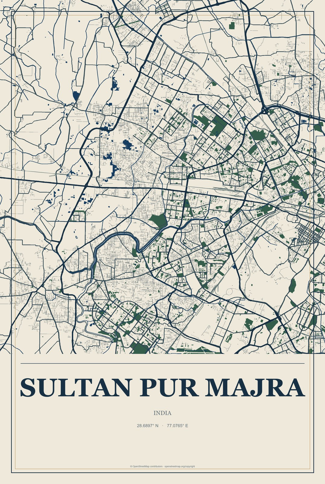 Sultan Pur Majra, India City Map Aluminum Sign in Coastal Cutout style