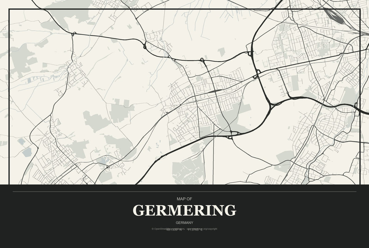 Germering, Germany City Map Aluminum Sign in Museum Plaque style