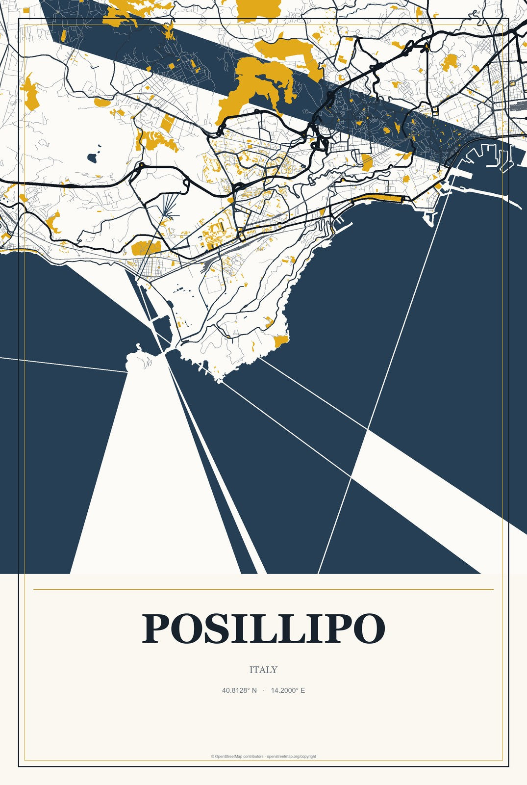 Posillipo, Italy City Map Aluminum Sign in Citrine Modern style