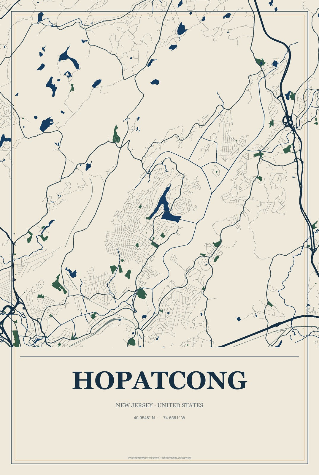 Hopatcong, New Jersey City Map Aluminum Sign in Coastal Cutout style