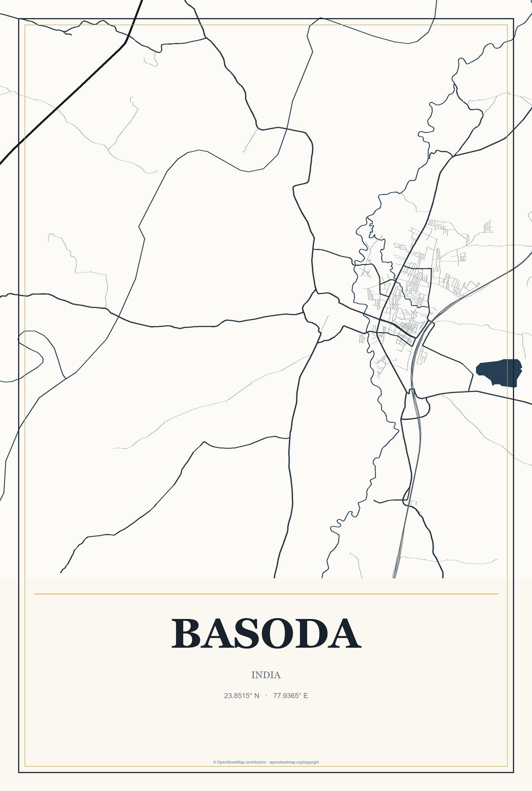 Basoda, India City Map Aluminum Sign in Citrine Modern style