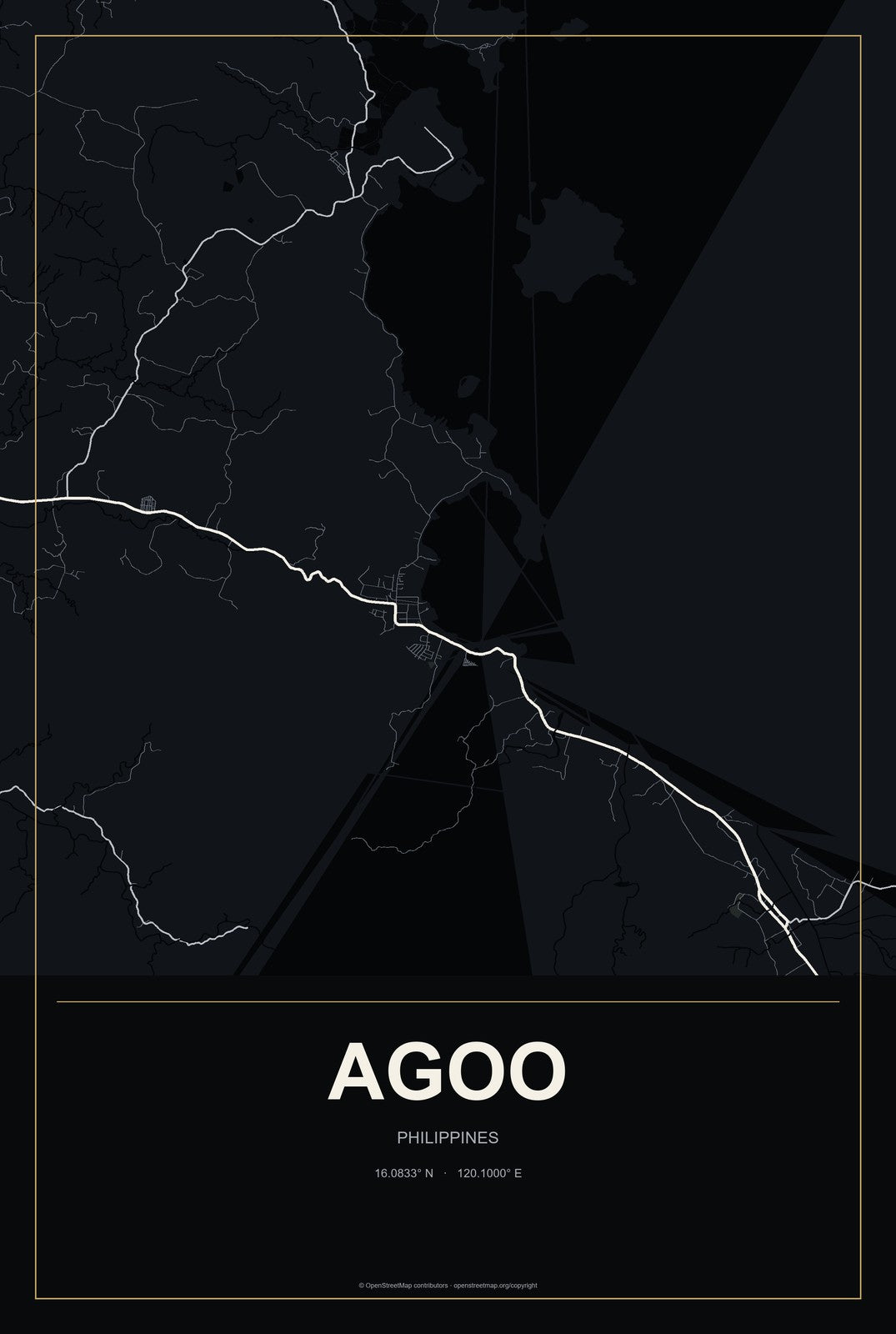 Agoo, Philippines City Map Aluminum Sign in Metropolitan Noir style